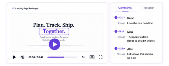 Timestamped comments on a design walkthrough