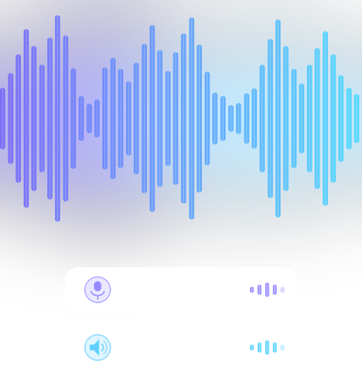 Audio waveform with microphone and system audio inputs, each showing a live level meter